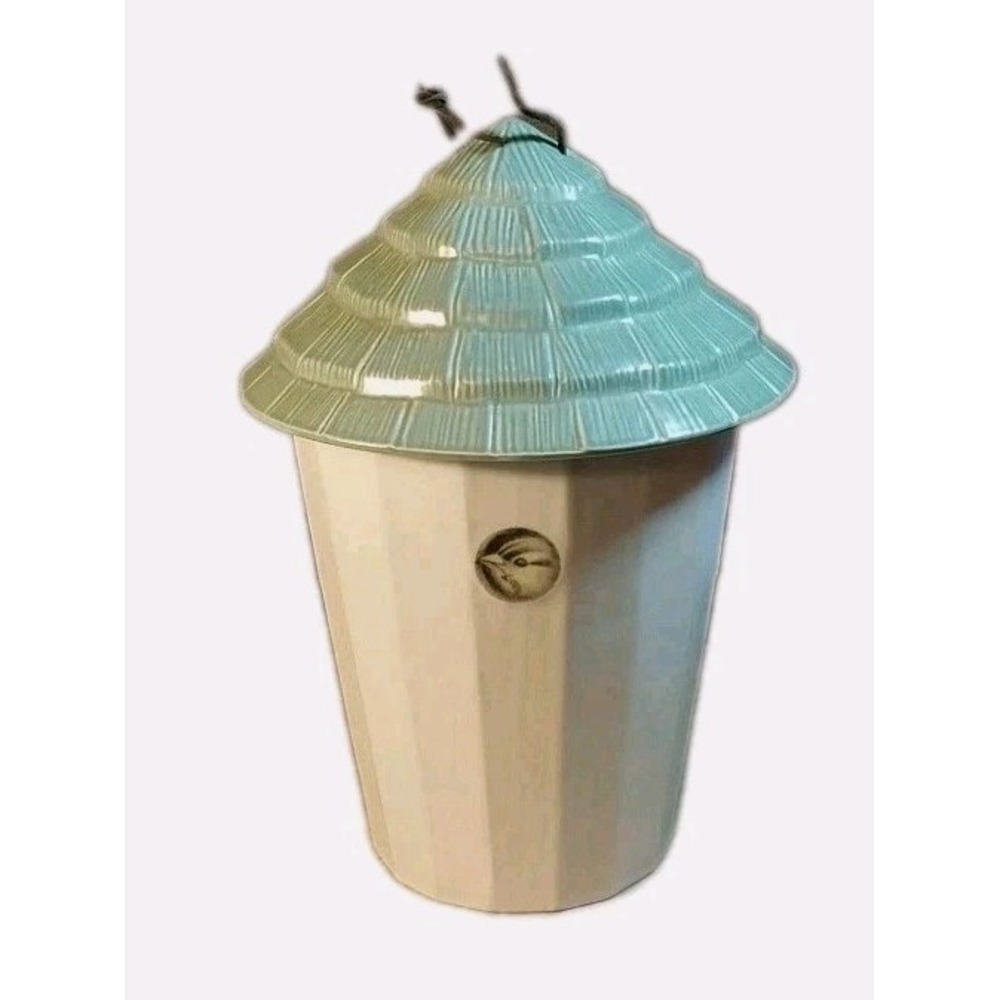 Pfaltzgraff Naturewood Birdhouse Cookie Jar 12" Cream and Sage Green EC No Chips